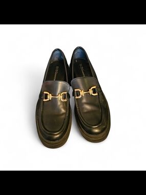 BCBGeneration Black Leather Loafers with Gold Bit